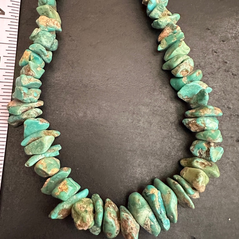 Vintage Native Navajo Turquoise Nugget Necklace Sterling Silver Beads